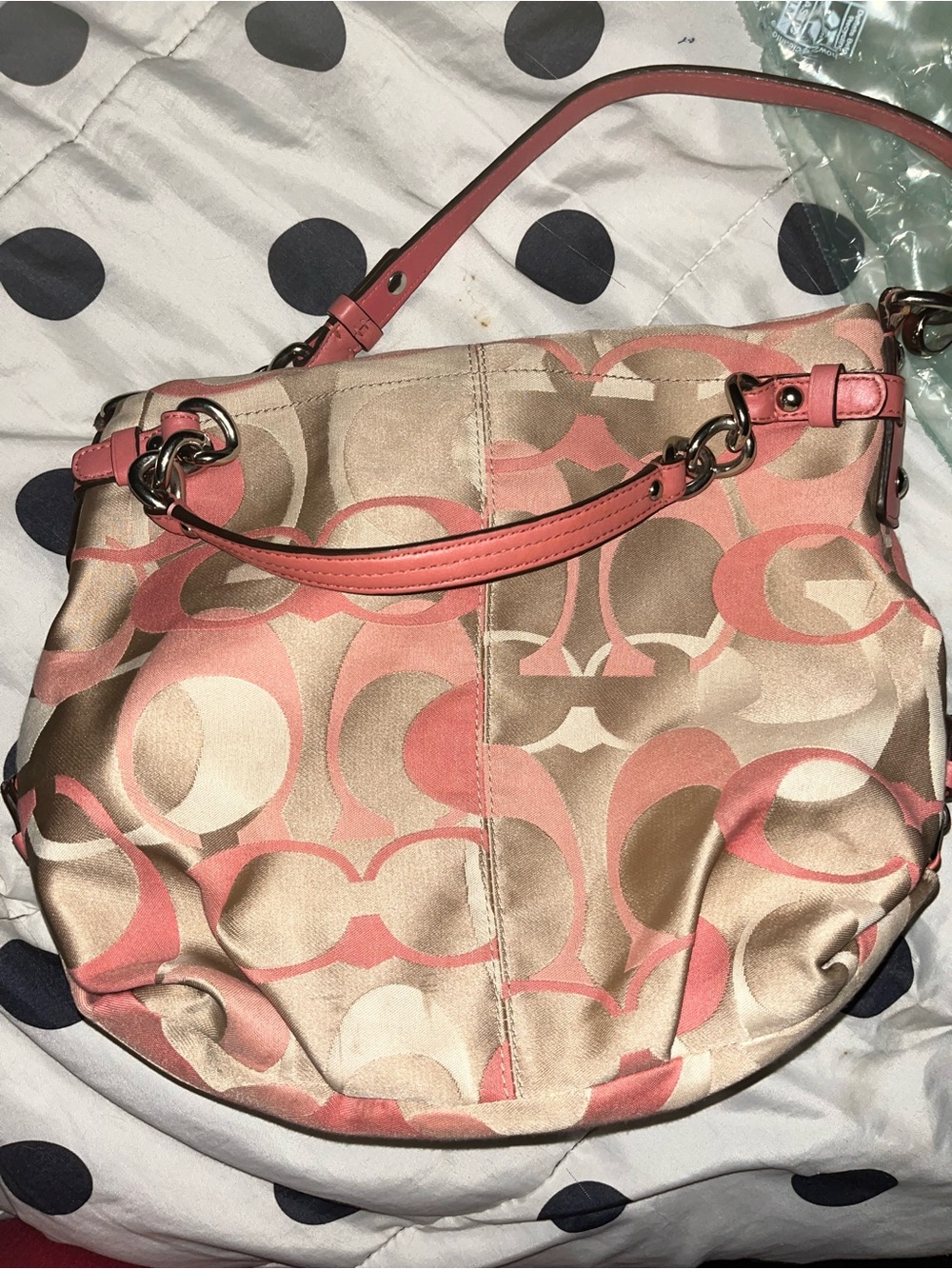 Coach Pink and Beige Signature Hobo Shoulder Bag